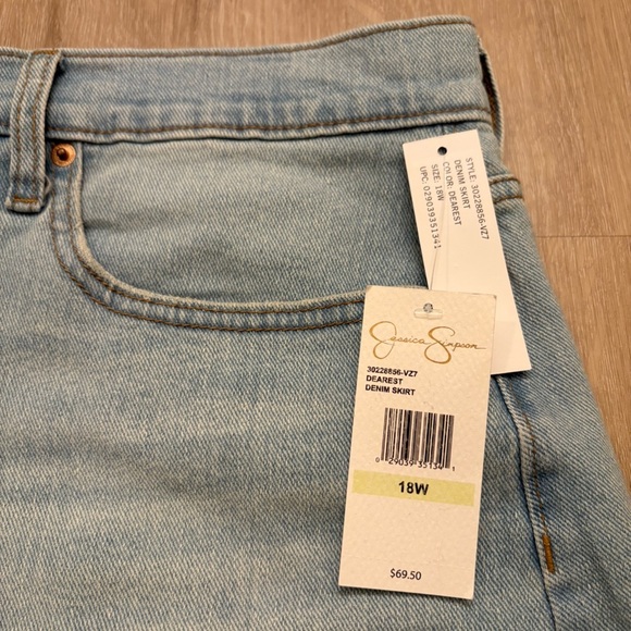 Jessica Simpson Light Blue Denim Midi Skirt with Raw Him Womens 18 Plus Size - Picture 5 of 14